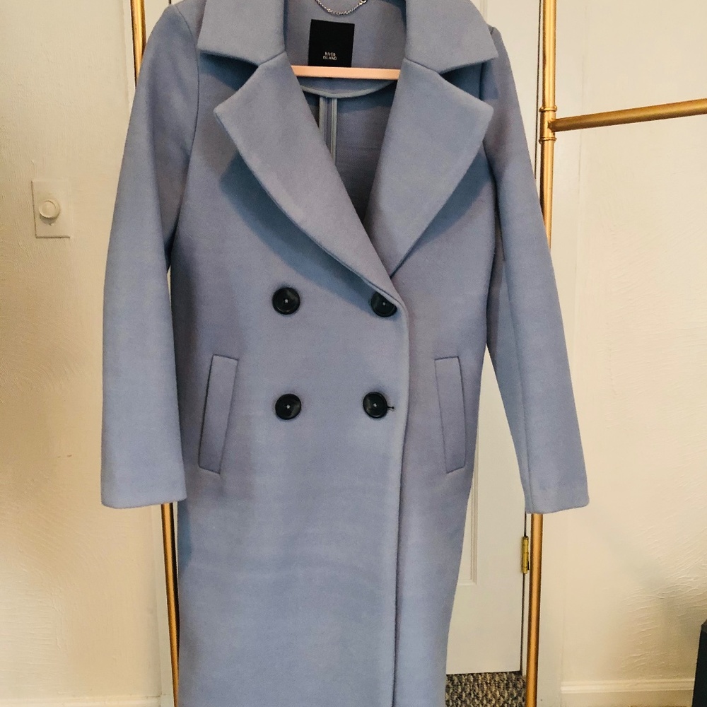 River Island Double breasted long line coat Blue